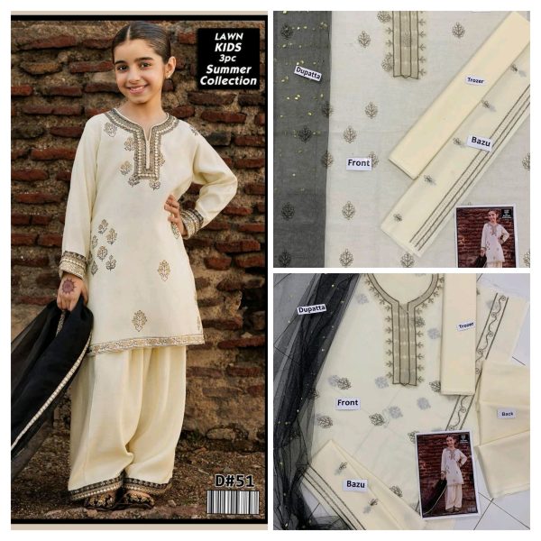 Charming Girl's Embroidered Lawn Suit