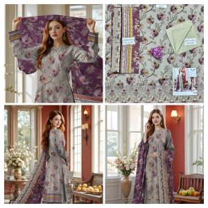 3 Pcs Women's Unstitched Printed Embroidered Suit – Grey